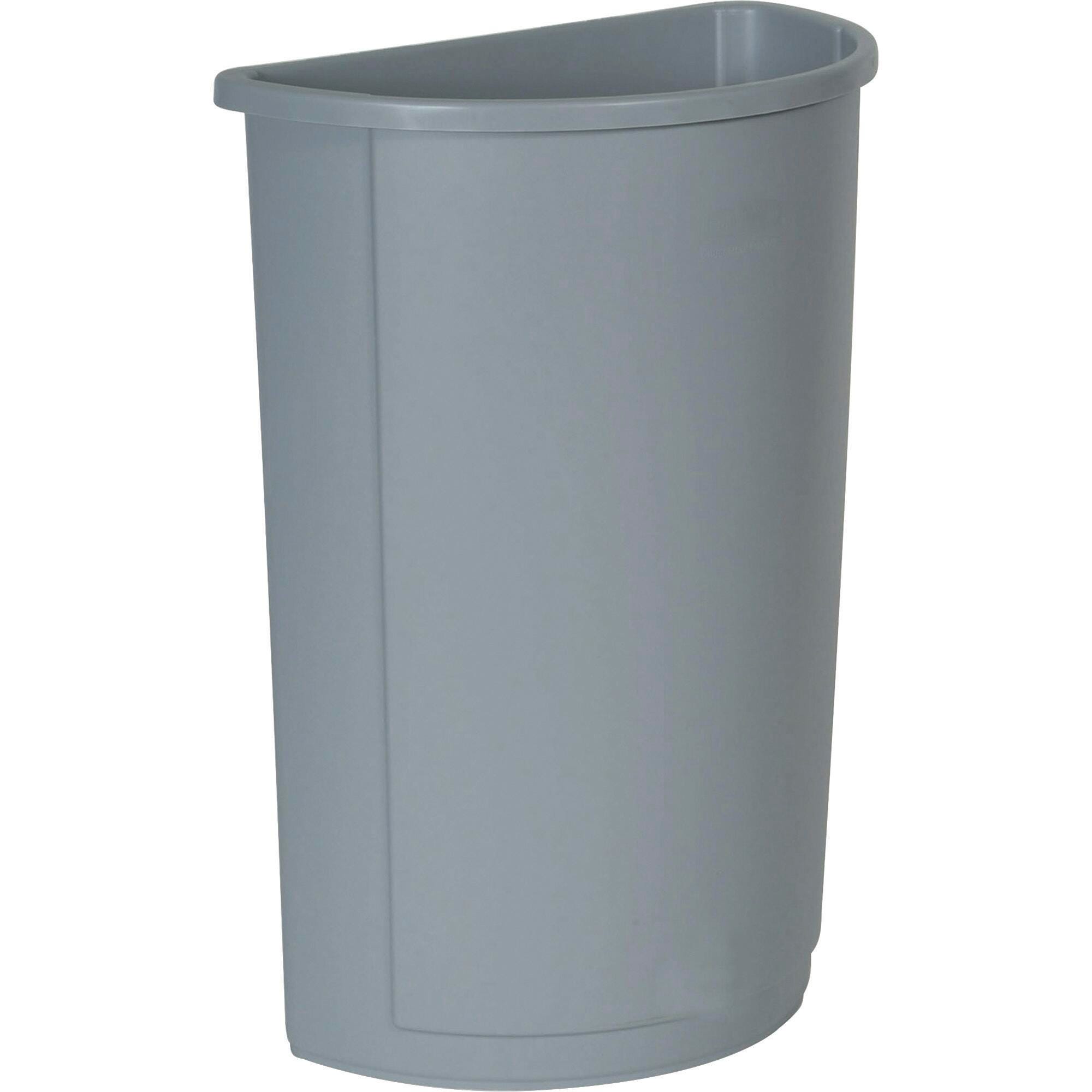 Rubbermaid Space Saving Half Round Waste Basket, 21 Gallon, Plastic, Gray, Item Number 1089439